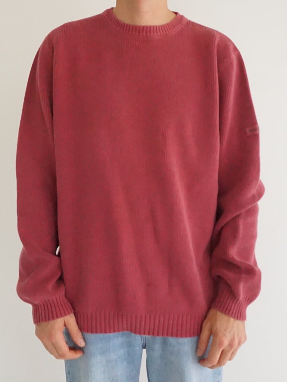 Vintage Eddie Bauer Red Solid 1990s Classic Cotton Knit Preppy Casual Sweater XL